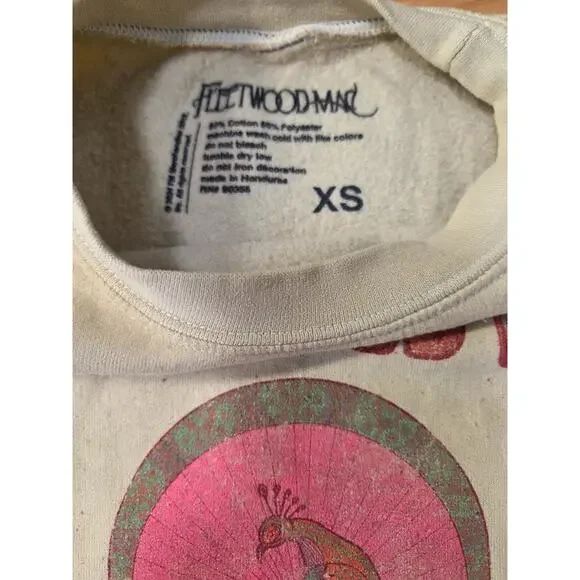 Fleetwood Mac 1970 Tour Sweatshirt Peacock Graphic Cream XS Band Tee - Picture 7 of 7